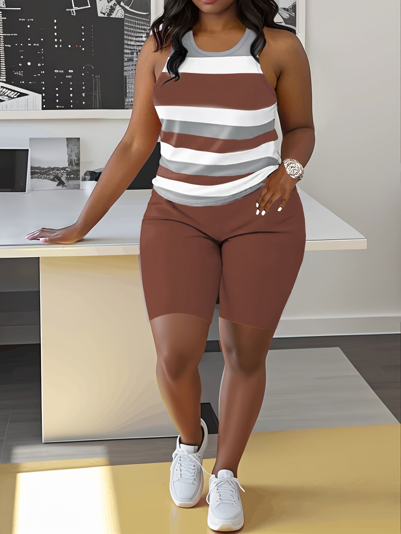 Plus Size 's Striped Vest Set