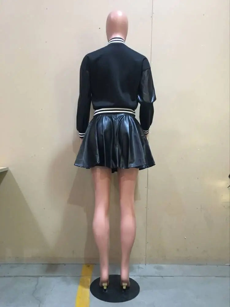 Pleated Leather Skirt for Women Plus Size
