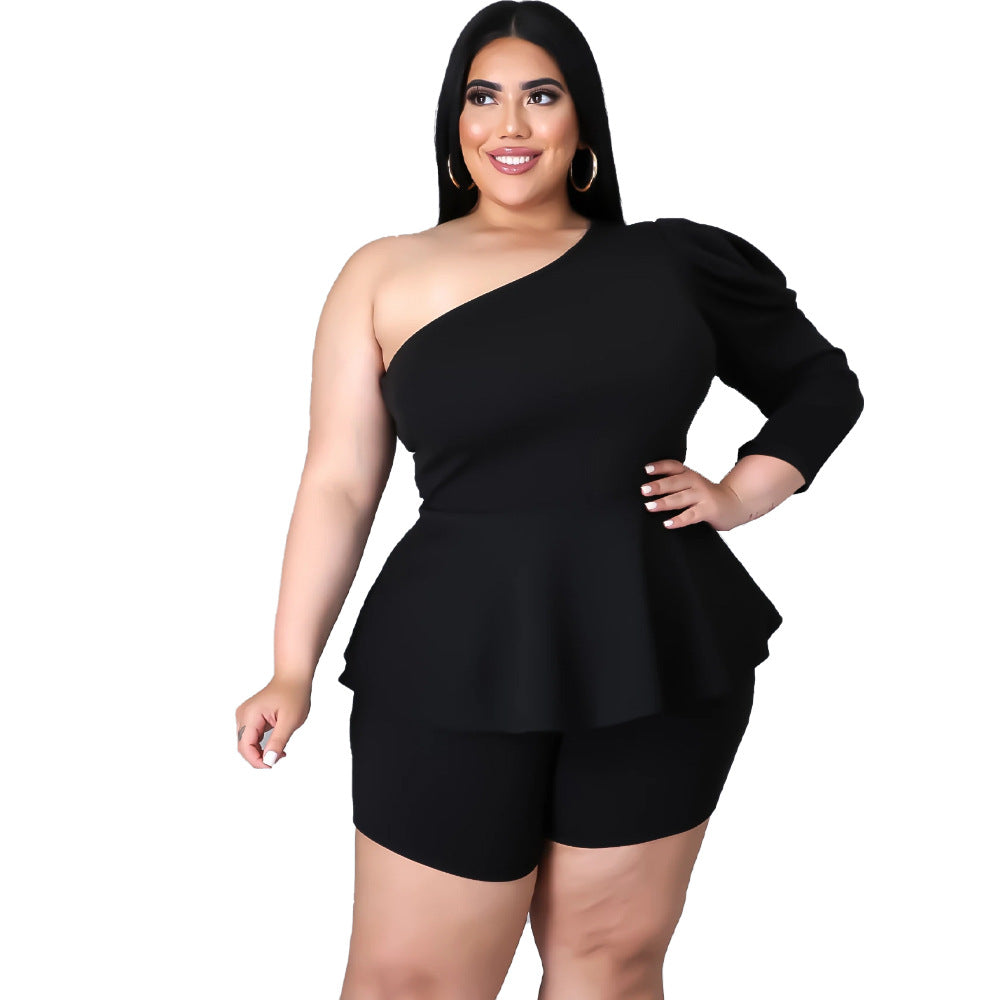 Plus Size Women Two Piece Shorts Set