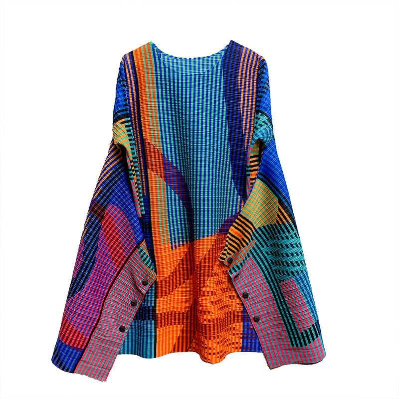 Ruffle Plaid Printing Miyaki Pleated Dress for Women