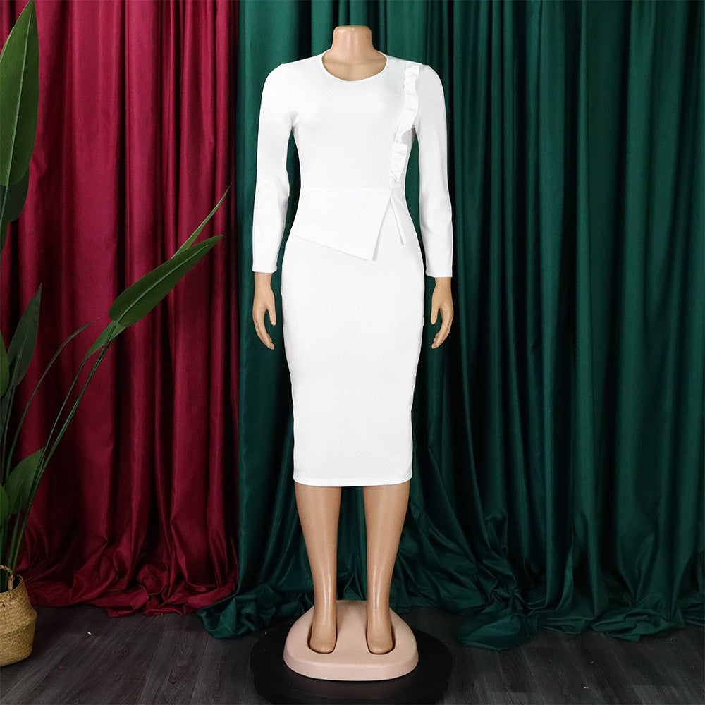 Women Slim Long Sleeve Ruched Office Dress
