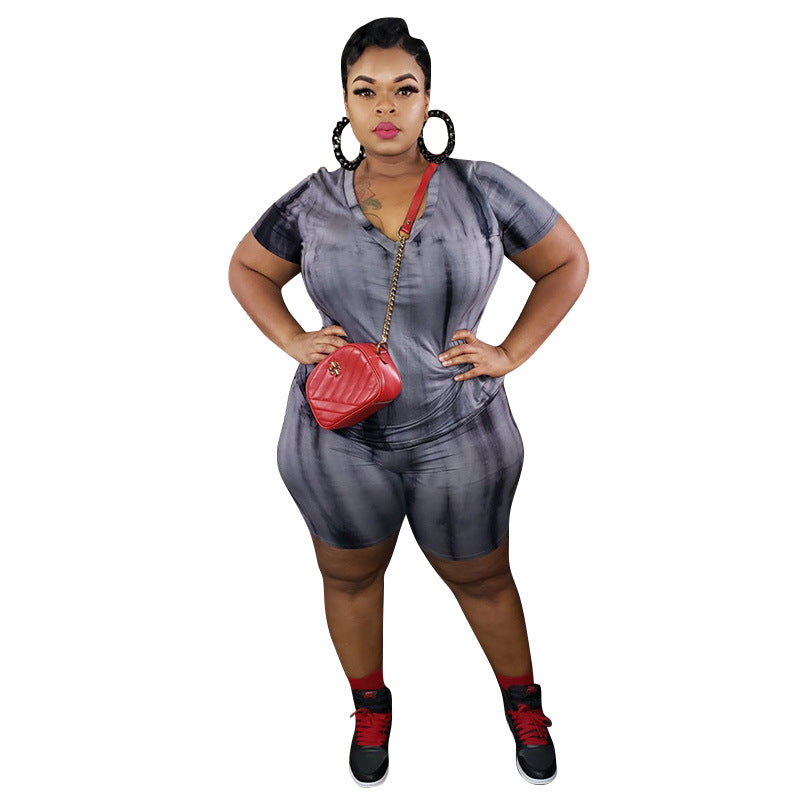Plus Size Women's Tie Dye Short Set