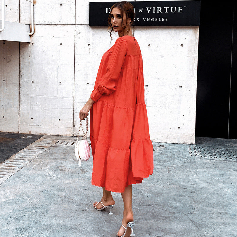 Women Casual Black Long Sleeve Round Neck Dress