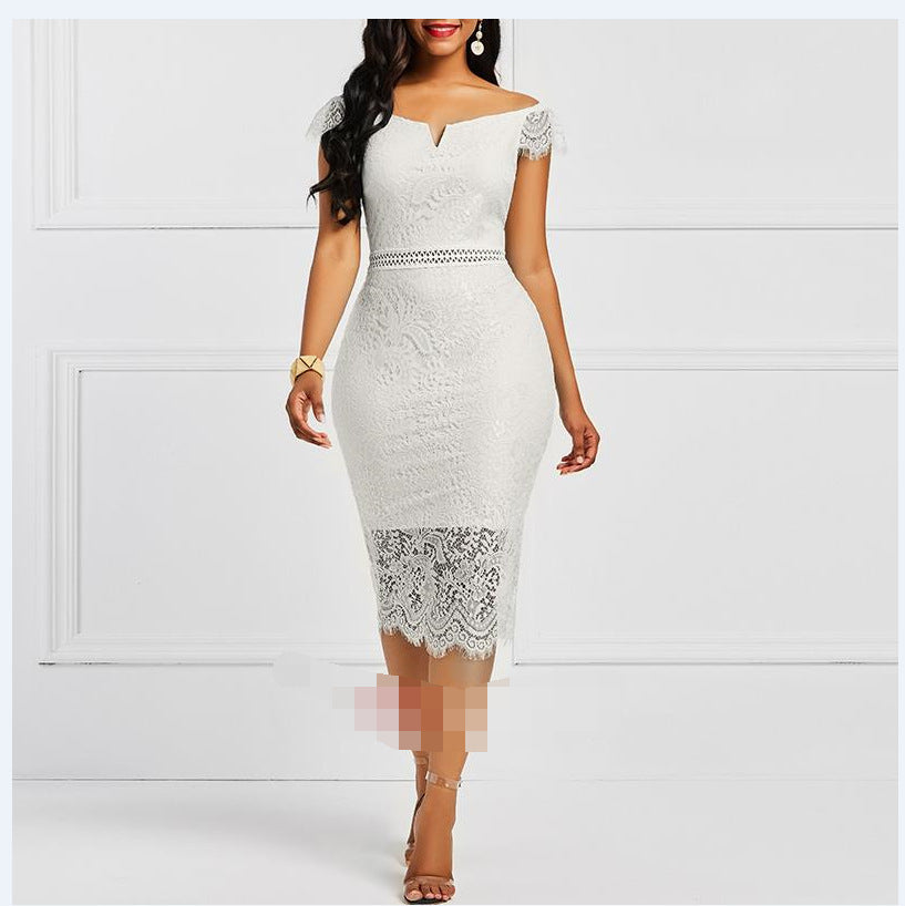 Short Sleeve v Neck Lace Casual Bodycon Dress for Women in Plus Sizes