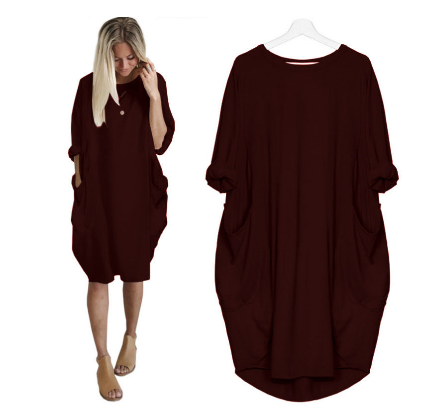 Loose Oversized Womens Baggy Pockets Knee Length Dress