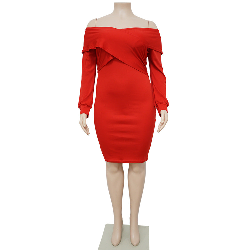 Women's Casual Dresses Off Shoulder Long Sleeve Midi Bodycon Dress