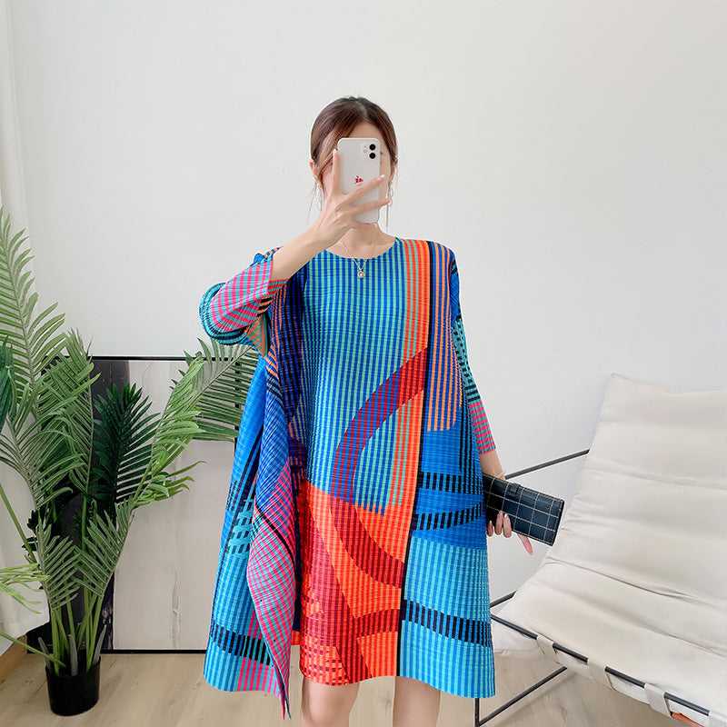 Ruffle Plaid Printing Miyaki Pleated Dress for Women