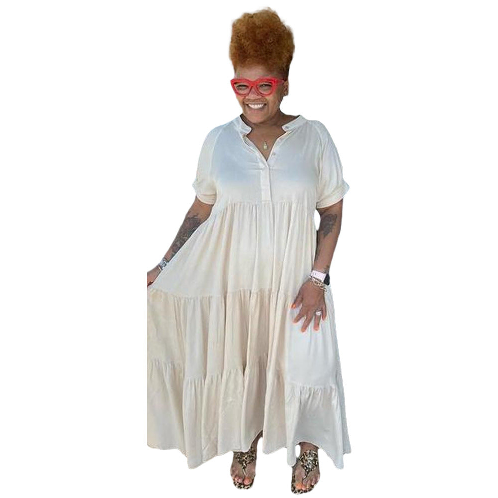 Women Midi Vintage Short Sleeve Sundress