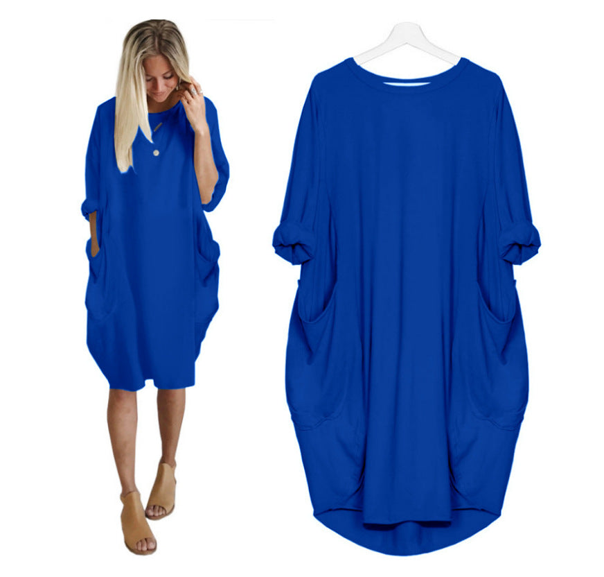 Loose Oversized Womens Baggy Pockets Knee Length Dress
