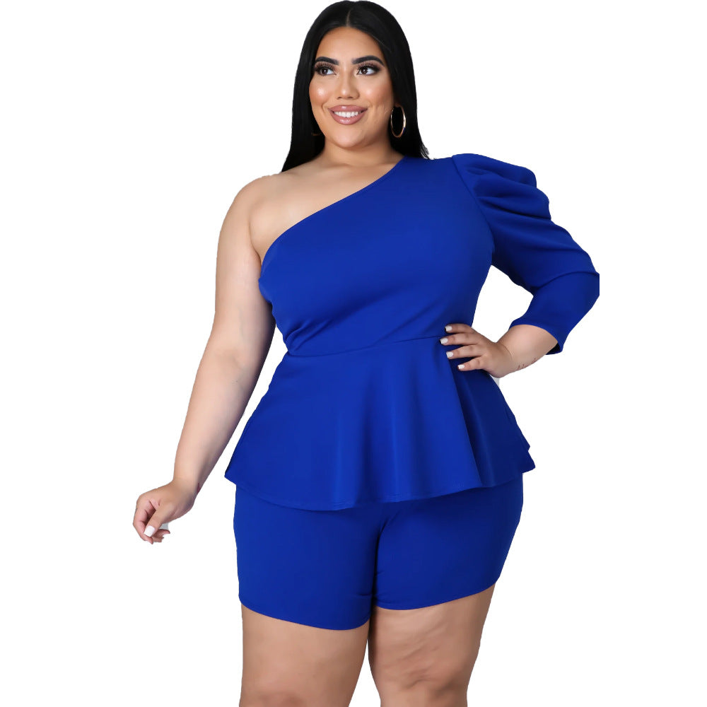 Plus Size Women Two Piece Shorts Set