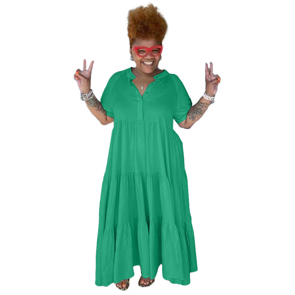 Women Midi Vintage Short Sleeve Sundress
