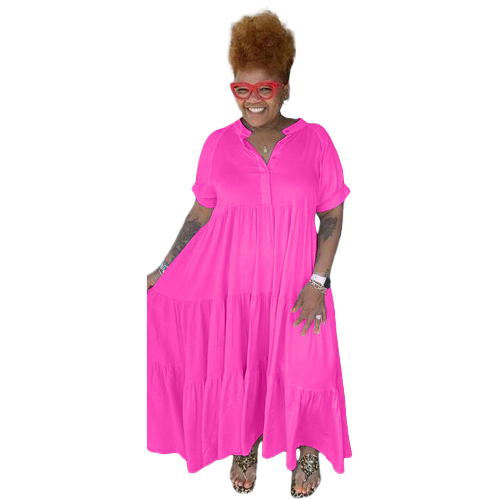 Women Midi Vintage Short Sleeve Sundress