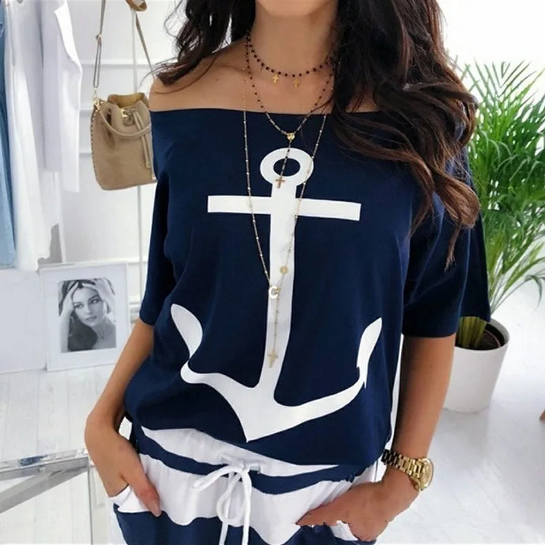 Plus Size Fashionable Off Shoulder Graphic T Shirts Women
