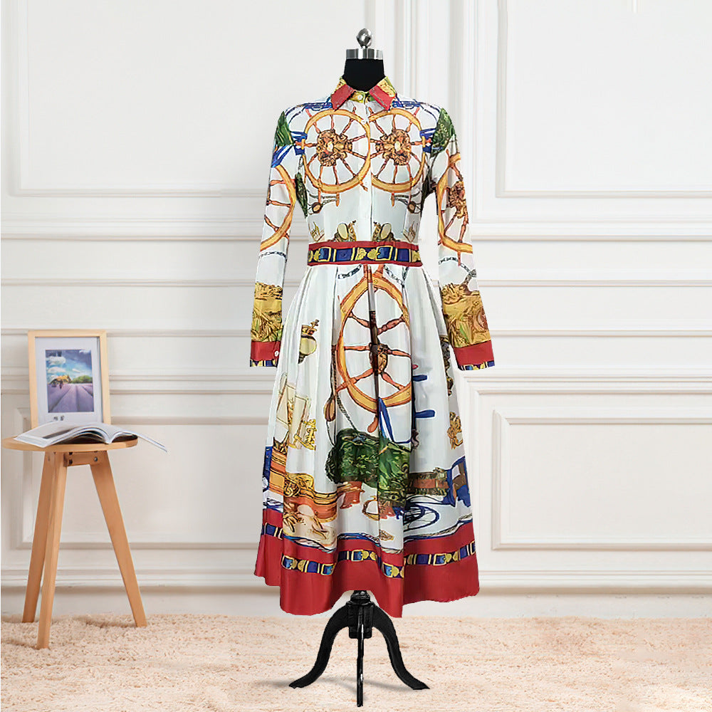Wome's Printed Long Sleeve High Waist Floral African Dress