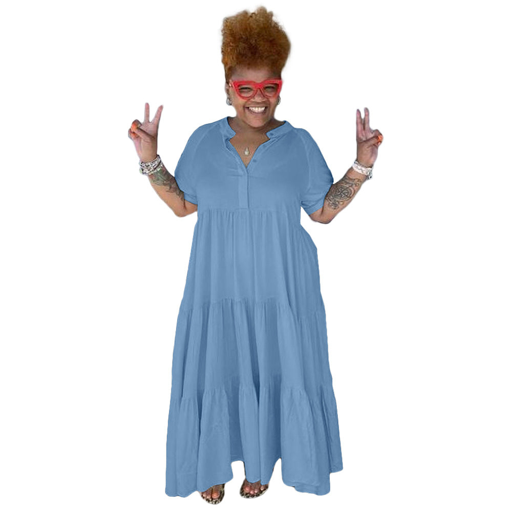 Women Midi Vintage Short Sleeve Sundress