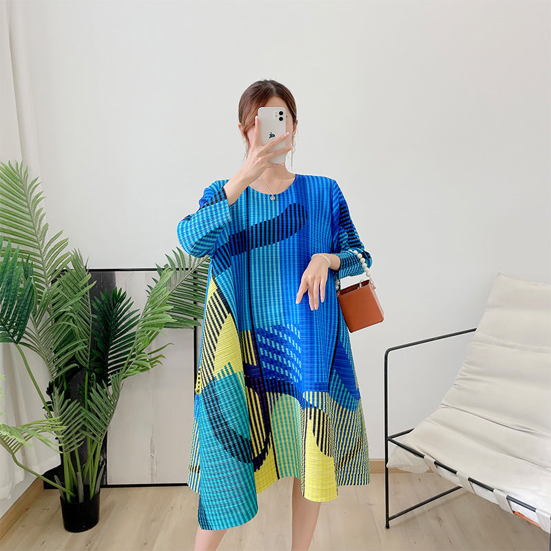 Ruffle Plaid Printing Miyaki Pleated Dress for Women