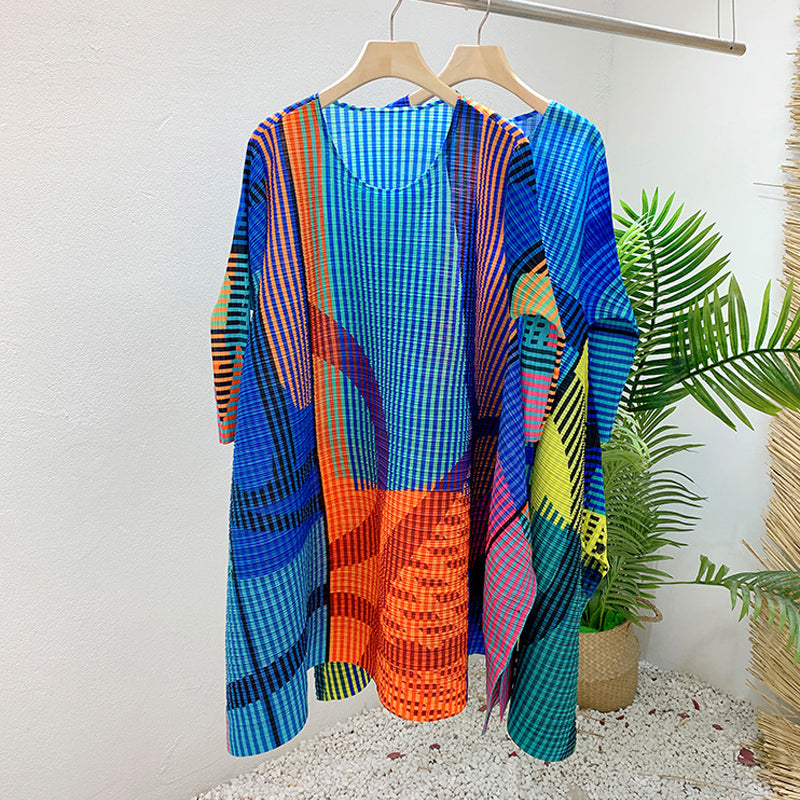 Ruffle Plaid Printing Miyaki Pleated Dress for Women