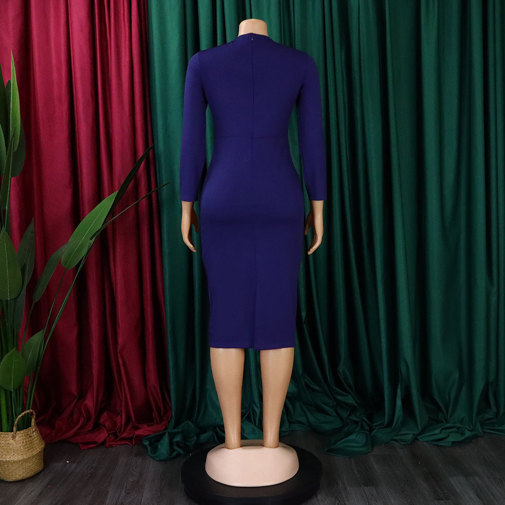 Women Slim Long Sleeve Ruched Office Dress