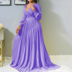 Fashionable Deep v Neck Floor-Length Fall Dress for Women in Plus Sizes