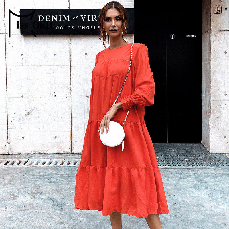 Women Casual Black Long Sleeve Round Neck Dress