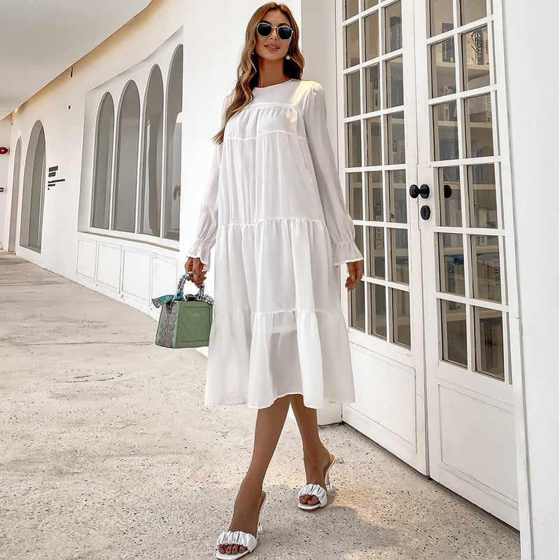 Women Casual Black Long Sleeve Round Neck Dress