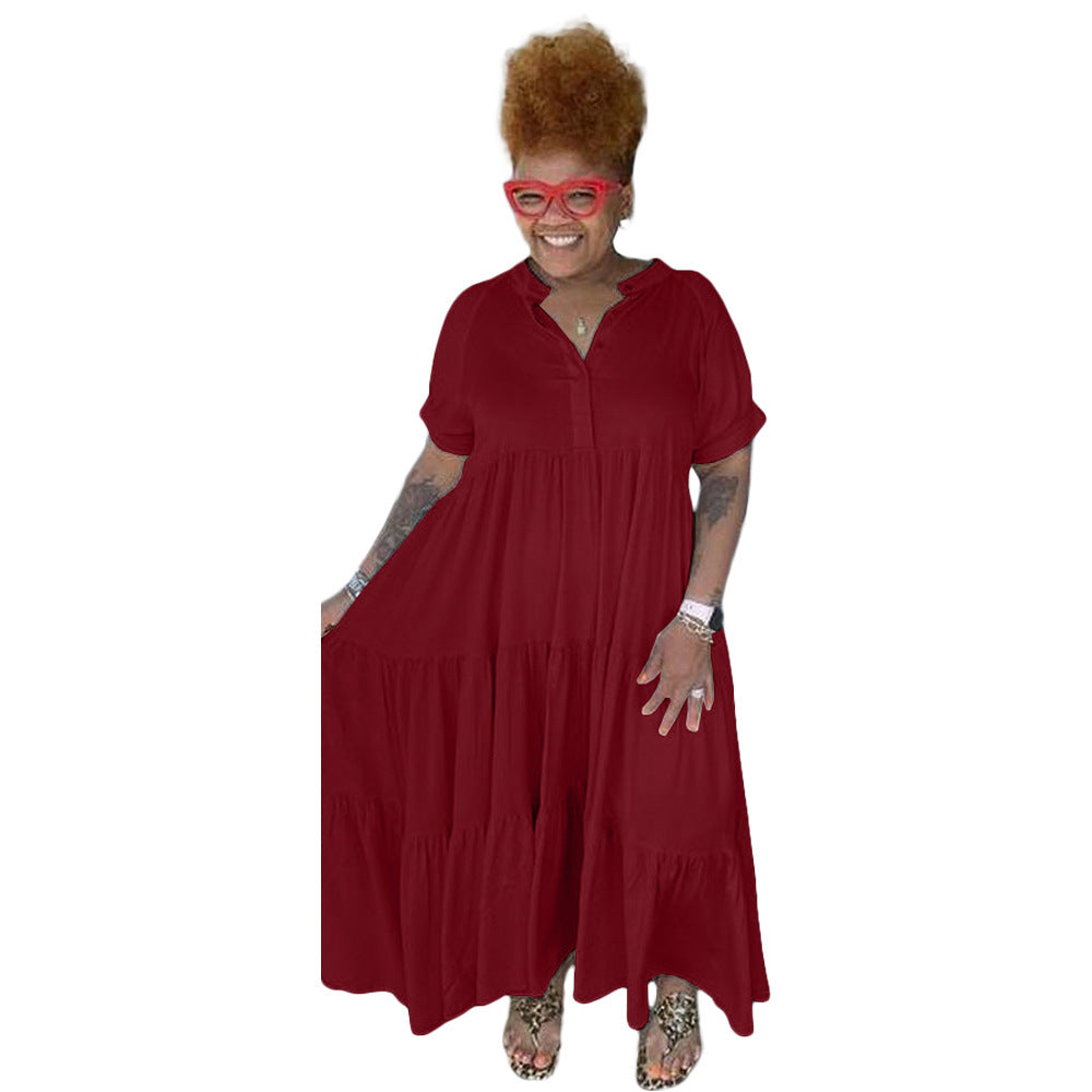 Women Midi Vintage Short Sleeve Sundress