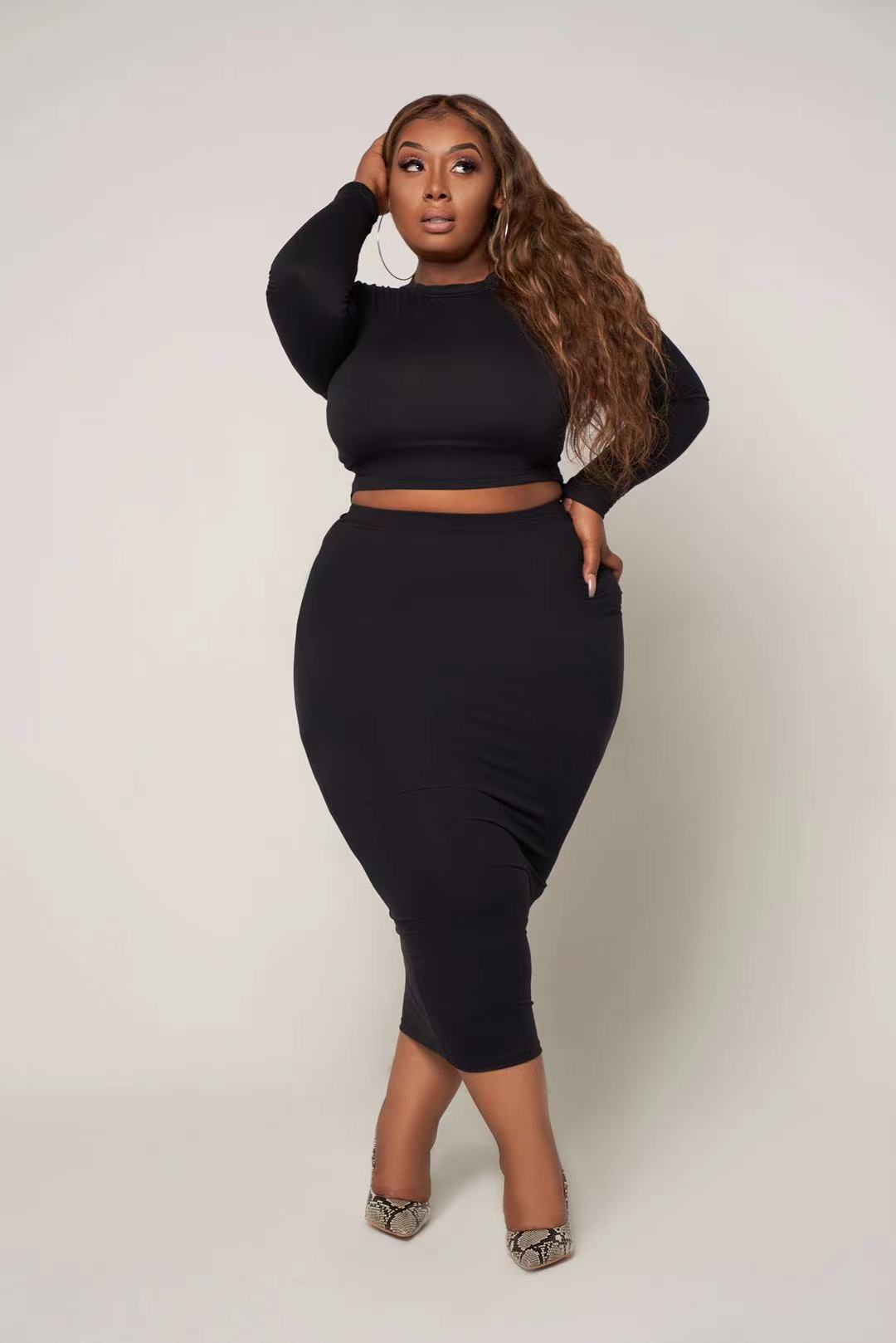 Women Fall 2 Piece Skirt Set in Plus Size