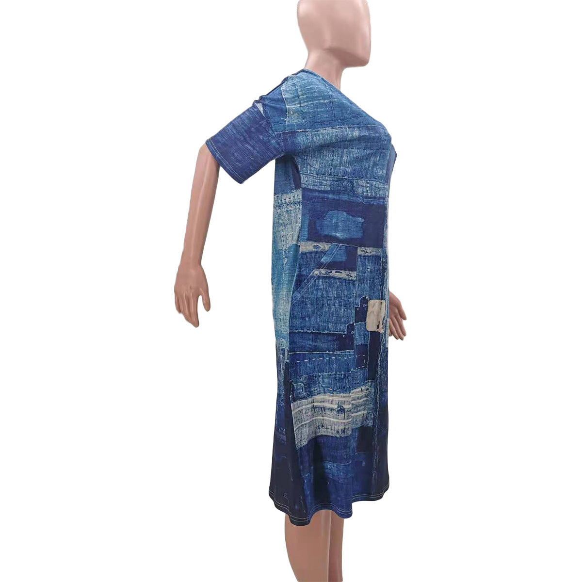 Short Sleeve v Neck Loose Print Women Mini Dress