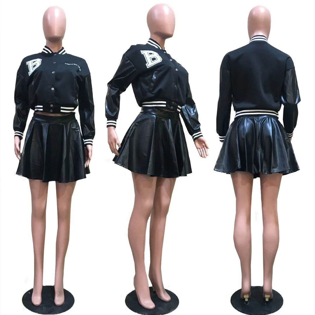 Pleated Leather Skirt for Women Plus Size