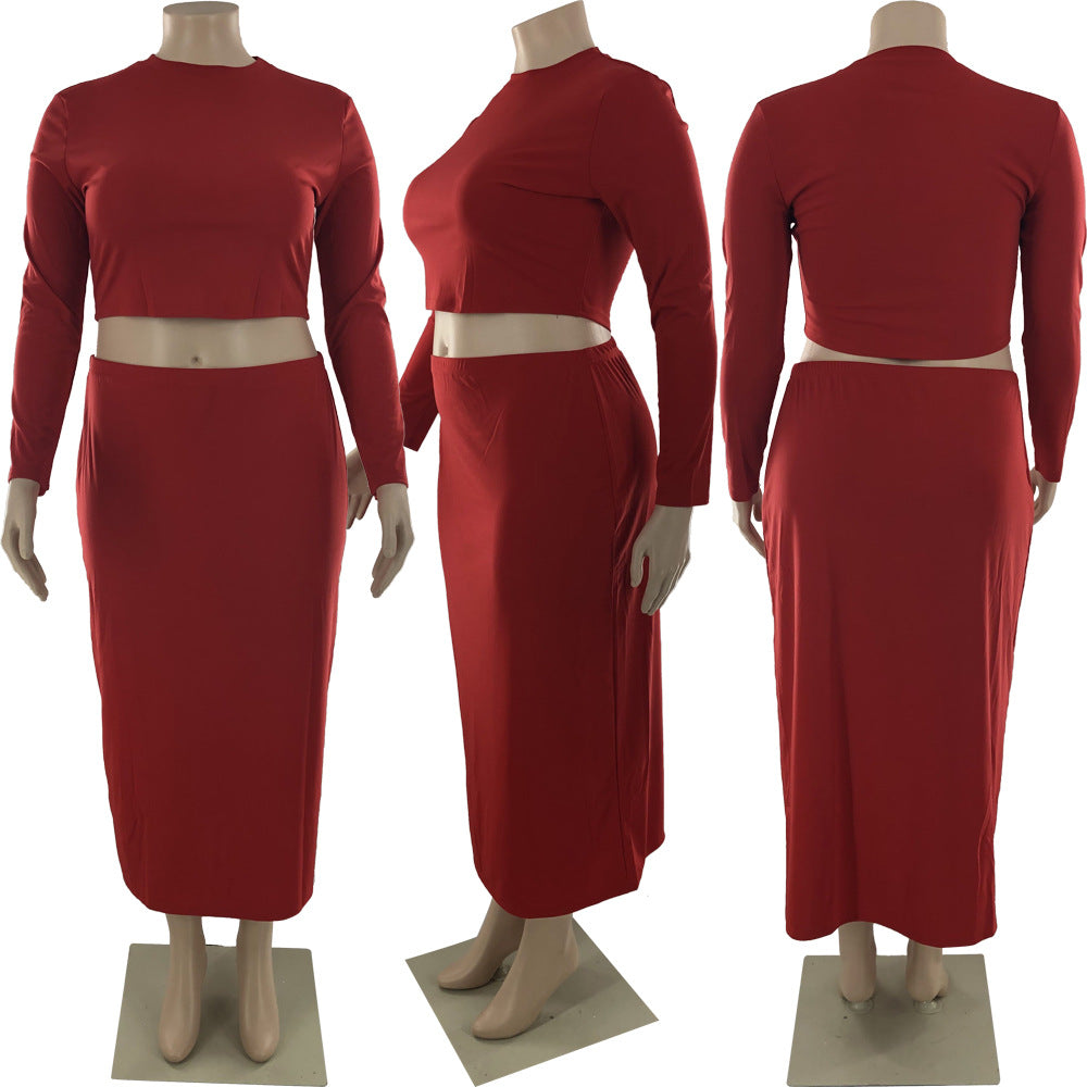 Women Fall 2 Piece Skirt Set in Plus Size