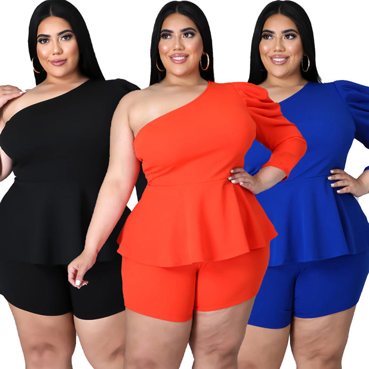 Plus Size Women Two Piece Shorts Set