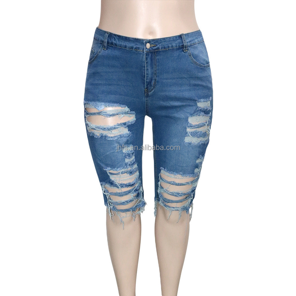 Plus Size Women Jean Shorts Chic Tassels Design Bermuda Shorts