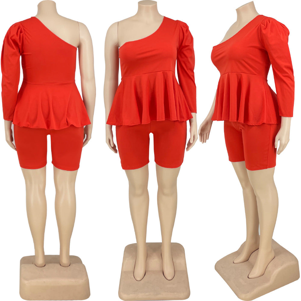 Plus Size Women Two Piece Shorts Set