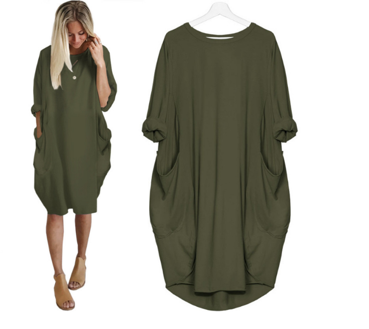 Loose Oversized Womens Baggy Pockets Knee Length Dress