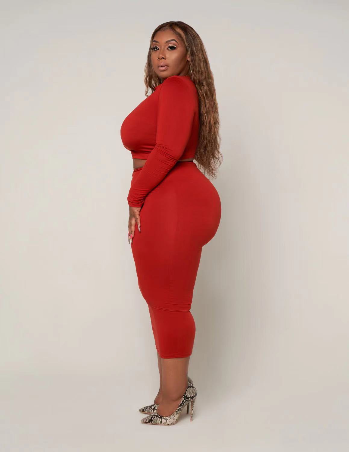 Women Fall 2 Piece Skirt Set in Plus Size