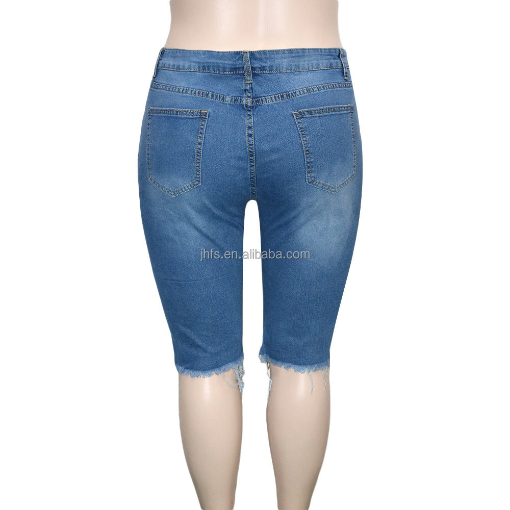 Plus Size Women Jean Shorts Chic Tassels Design Bermuda Shorts