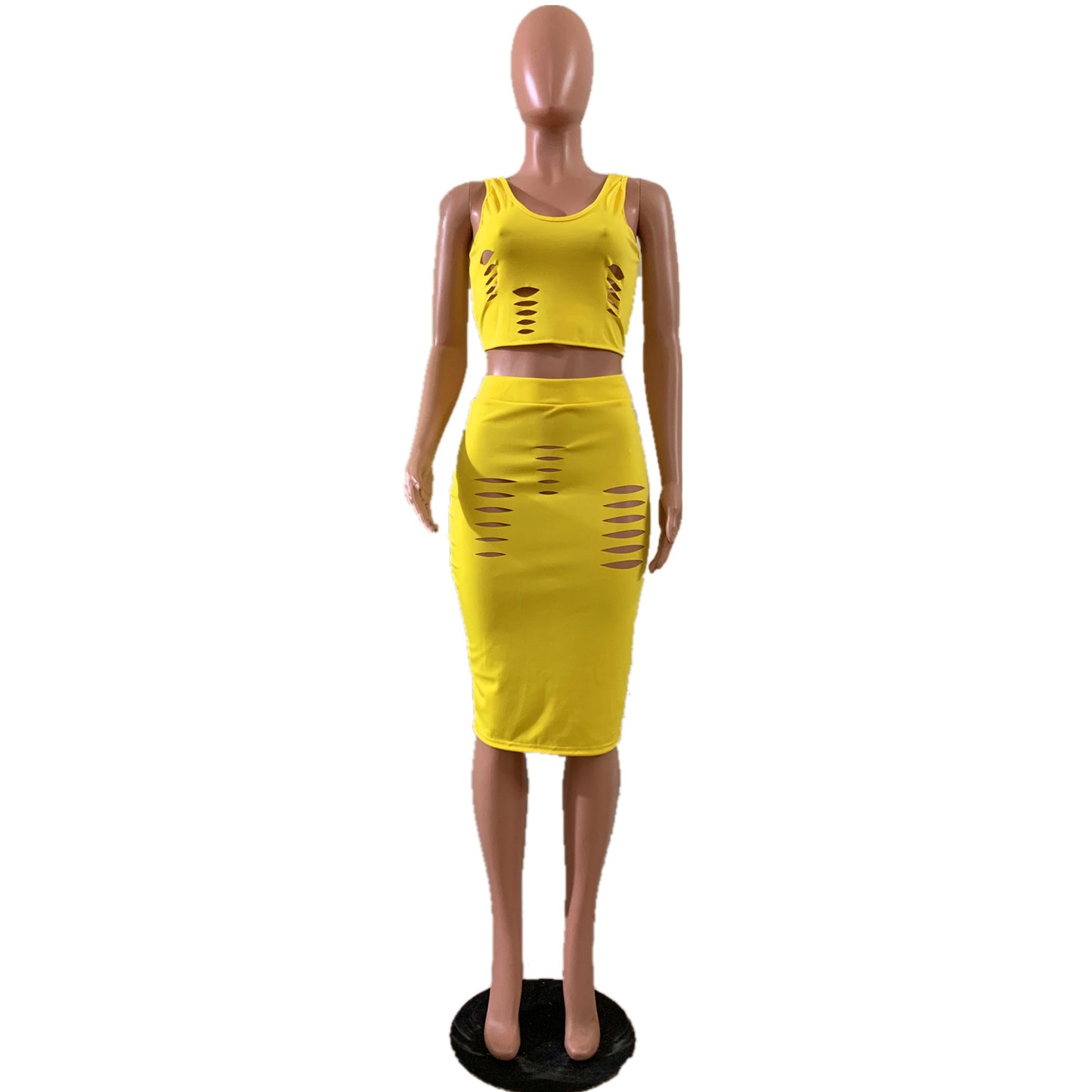 Fashion Solid Hole 2 Piece Women Summer Dress