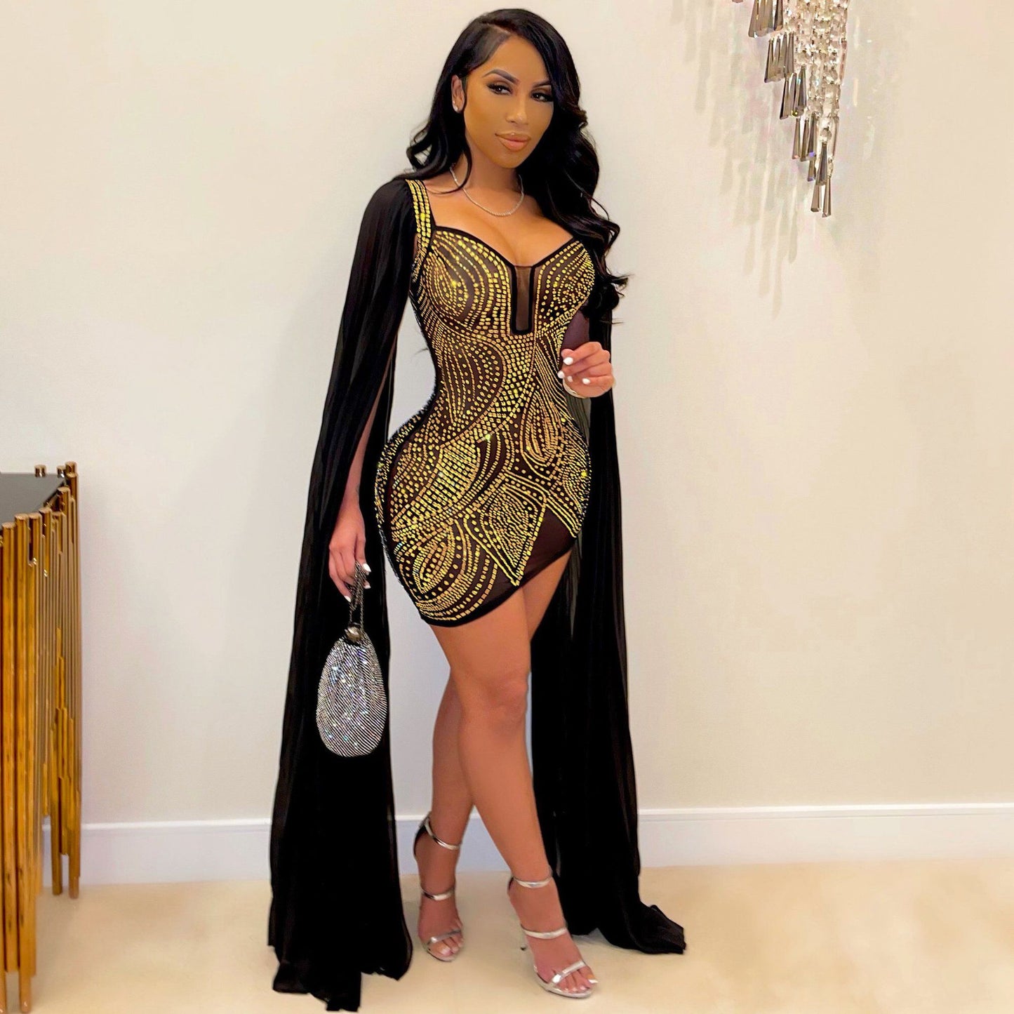 Women Elegant Rhinestone Evening Dress