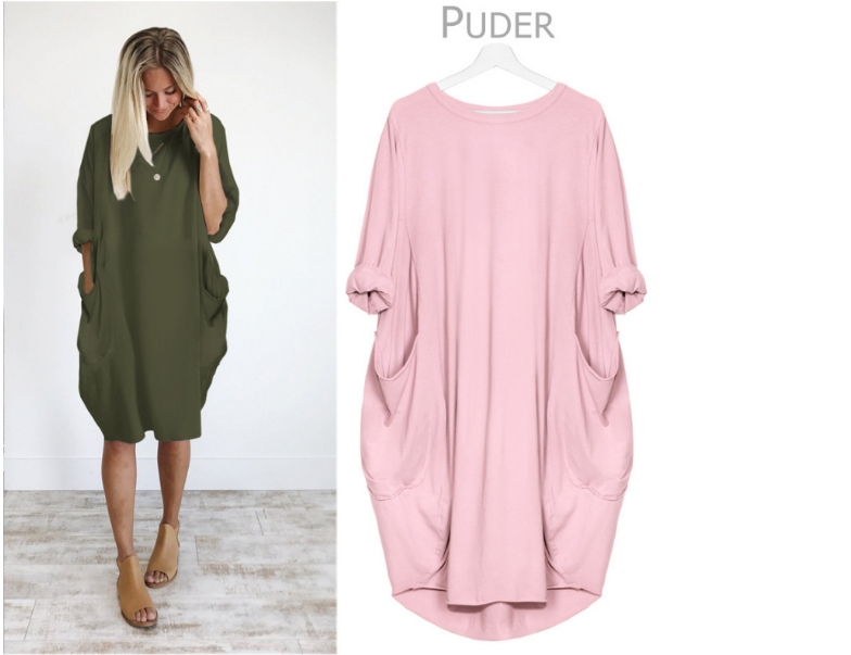 Loose Oversized Womens Baggy Pockets Knee Length Dress