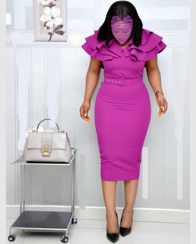 Women Wine Red Short Sleeve Ruffle Robe Vintage Split Bodycon Midi Dresses