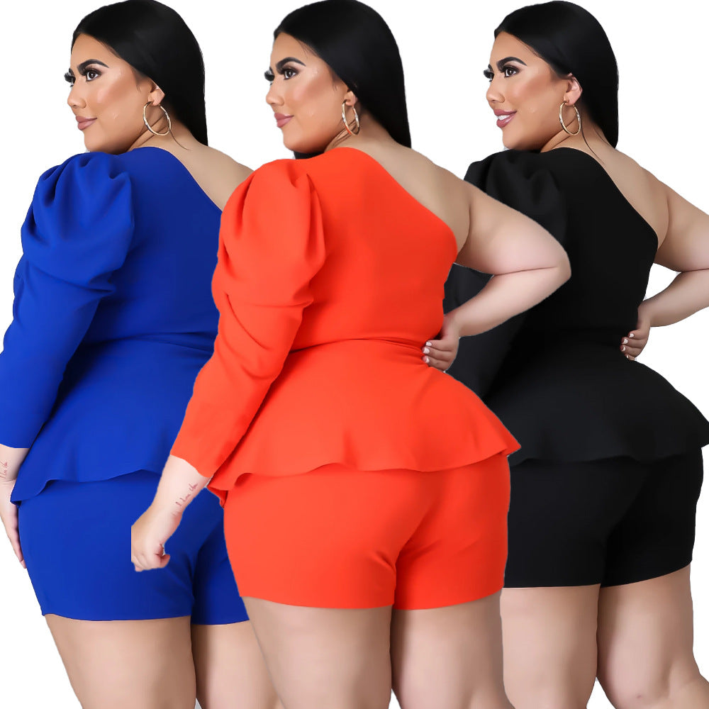 Plus Size Women Two Piece Shorts Set