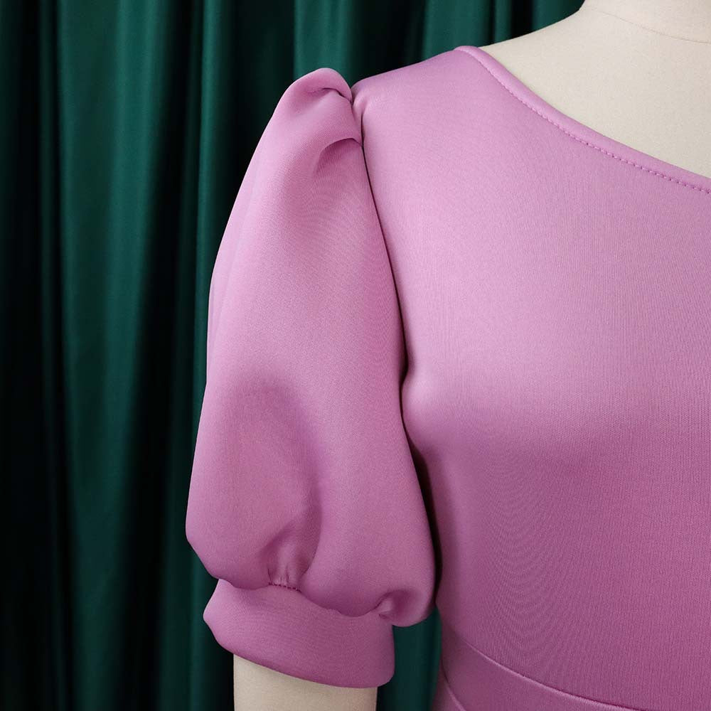 Women Elegant Ruffle Cocktail One Shoulder Puff Sleeve Dress