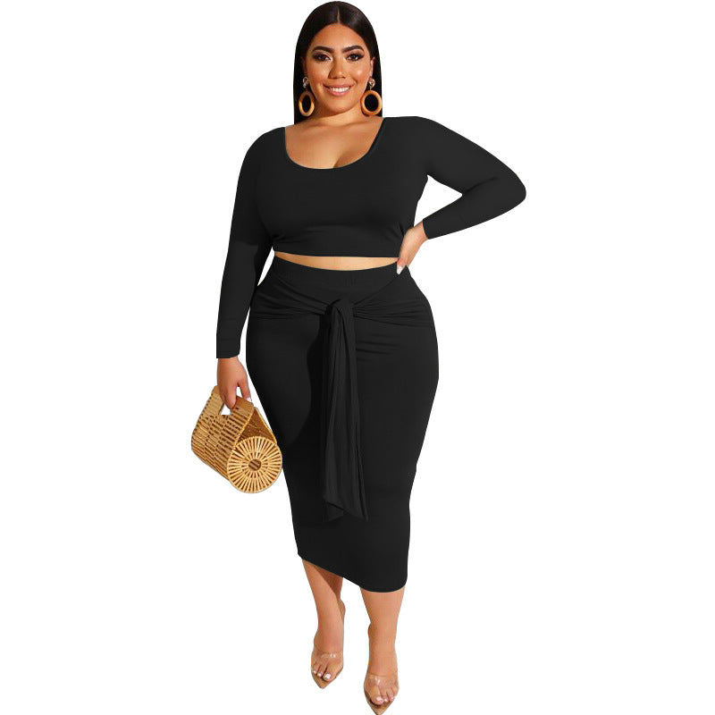 High Waist Wrap Skirts 2 Piece Sets Women in Plus Size