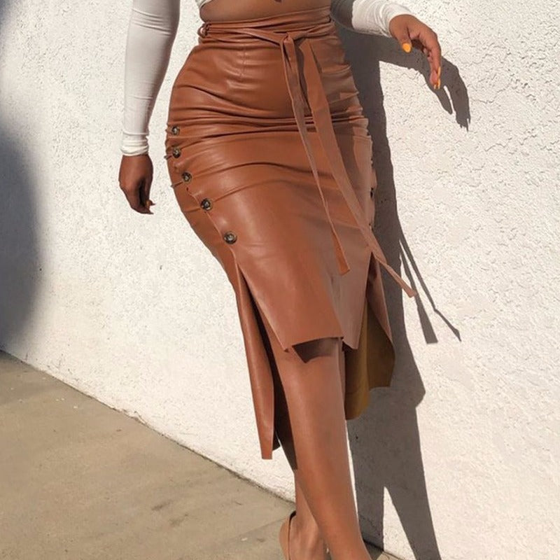 Slim Split Side Laced Waist Skirt Leather in Plus Size