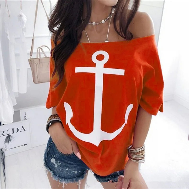 Plus Size Fashionable Off Shoulder Graphic T Shirts Women