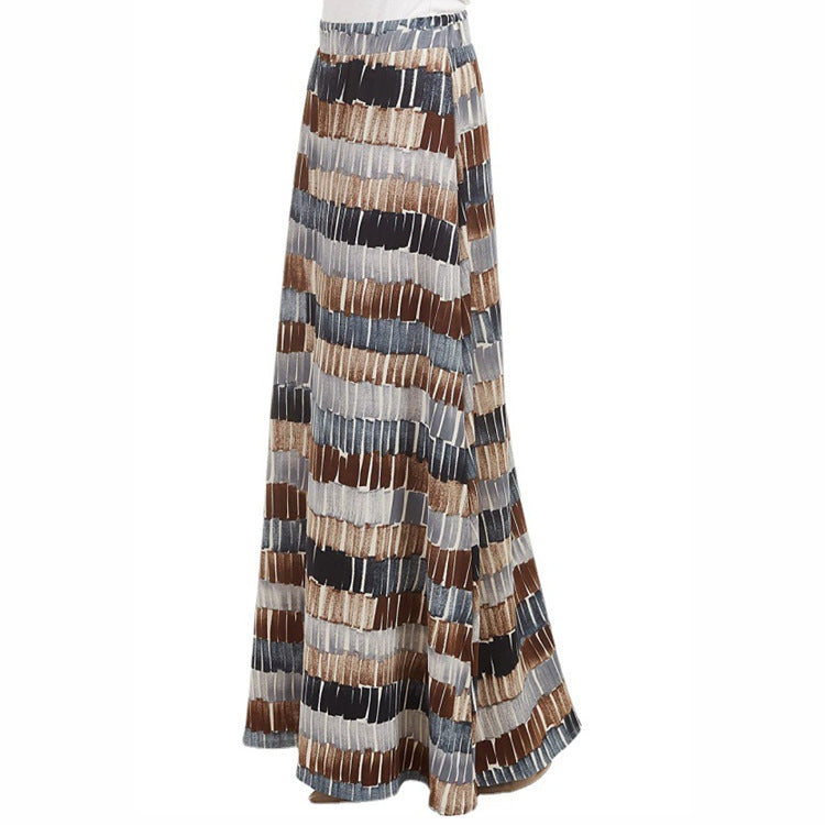 Women Leopard Print Pleated Skirts Vintage Drawstring Elastic Waist