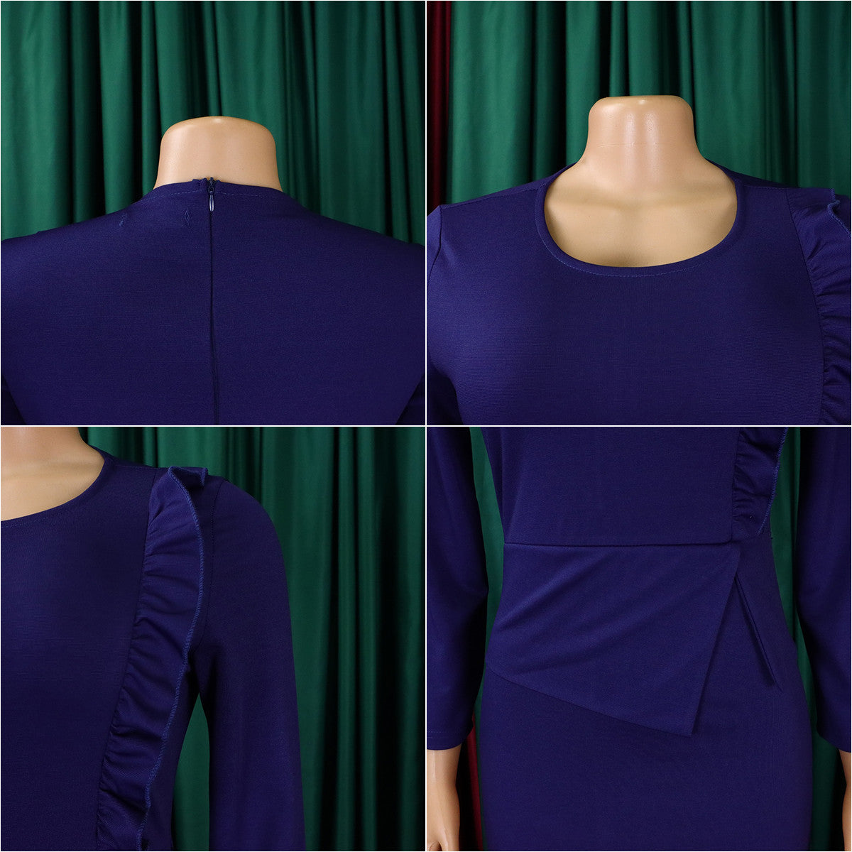 Women Slim Long Sleeve Ruched Office Dress
