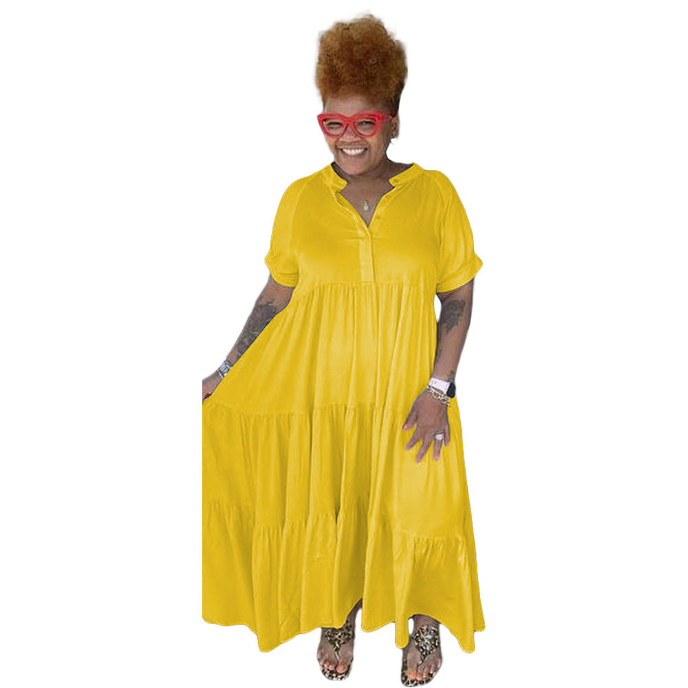 Women Midi Vintage Short Sleeve Sundress