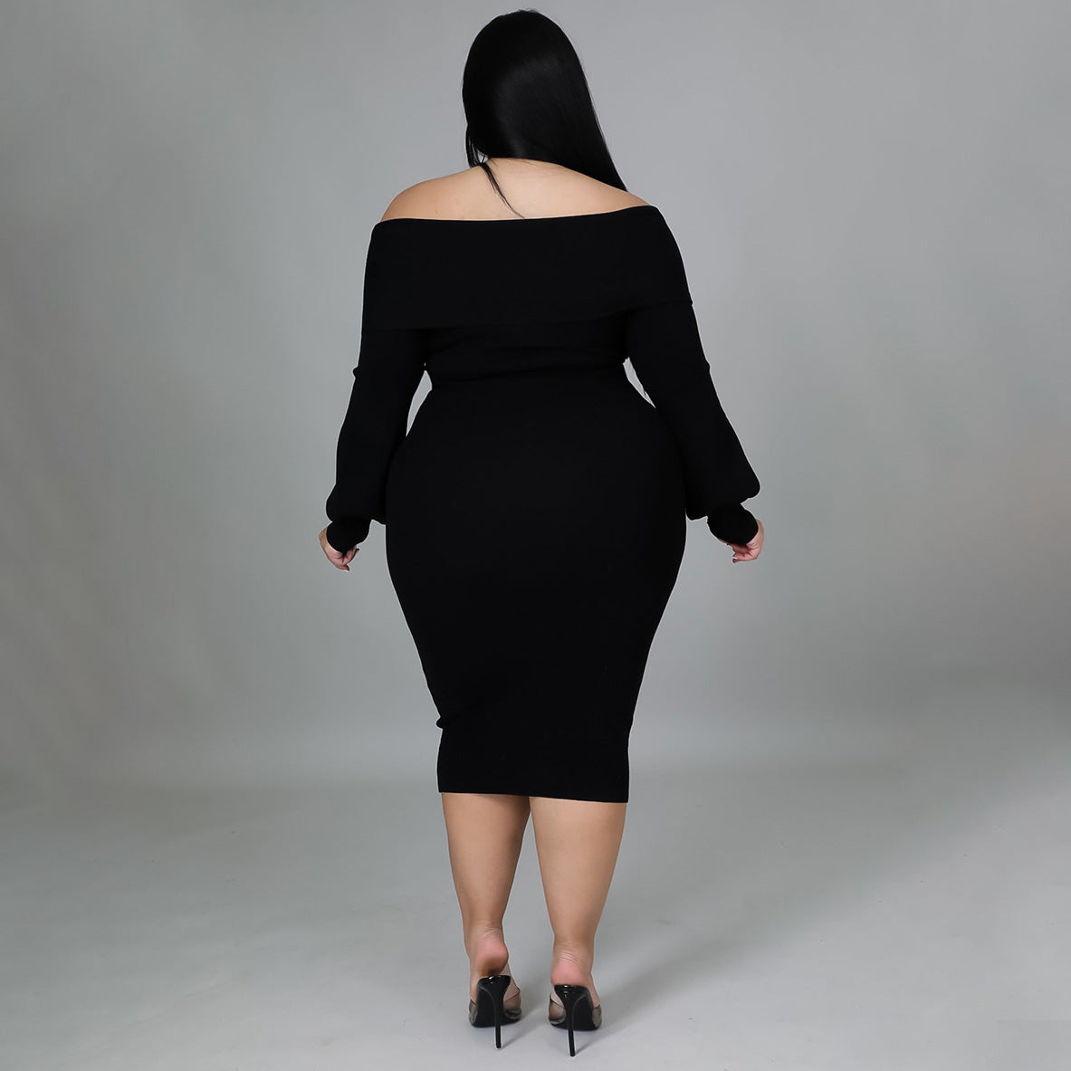 Women's Casual Dresses Off Shoulder Long Sleeve Midi Bodycon Dress