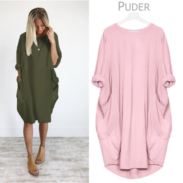 Loose Oversized Womens Baggy Pockets Knee Length Dress